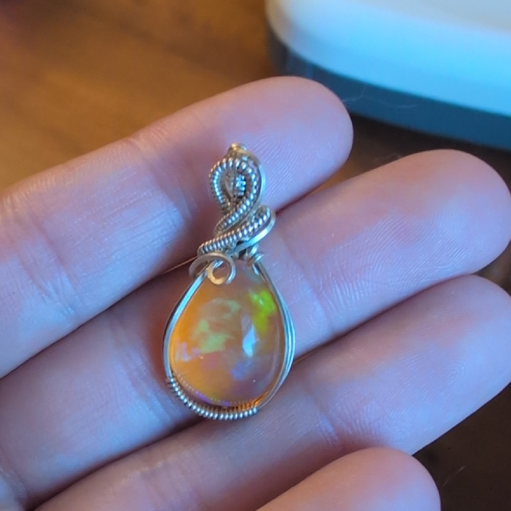Wire Wrapped Silver and Opal Pendant